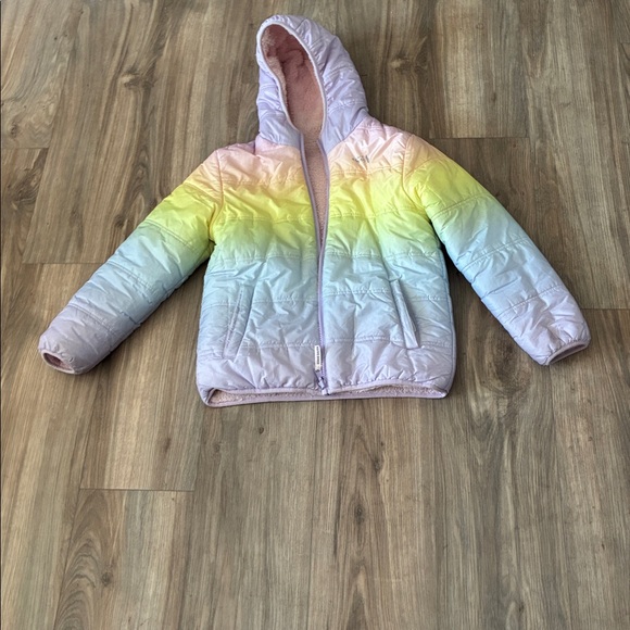 GIRLS EDDIE BAUER FLEECED LINED RAINBOW COLERED JACKET SIZE MEDIUM ( 10-12) - Picture 3 of 3